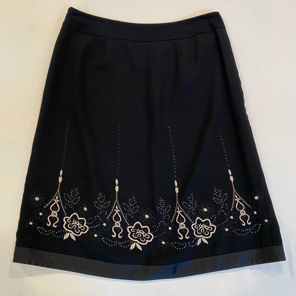 LOFT Black Floral Embroidered Midi Skirt, Women's 10